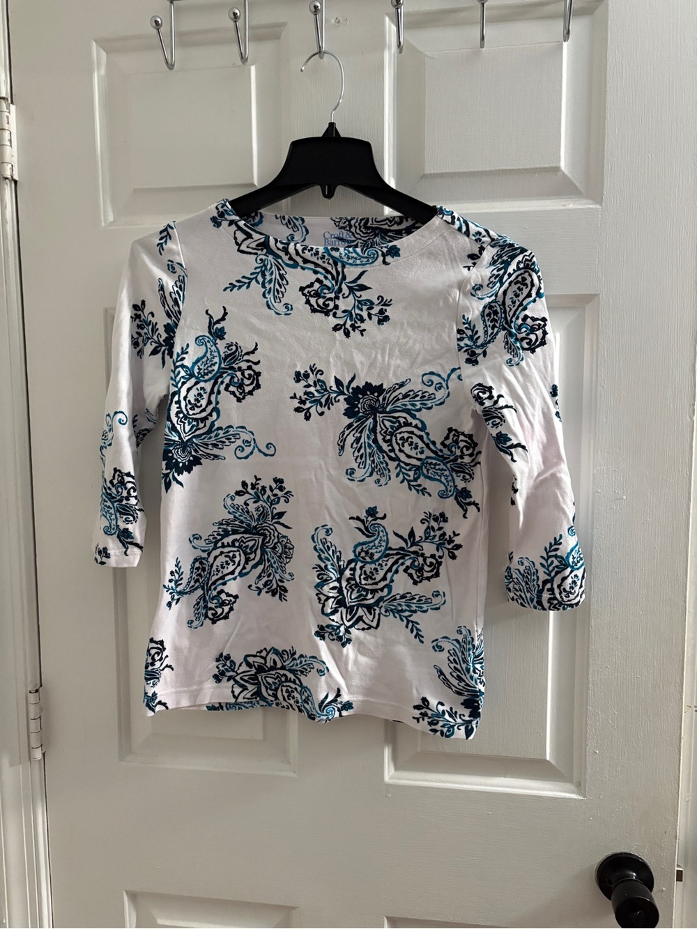 croft & barrow White Tee with Blue Paisley Print